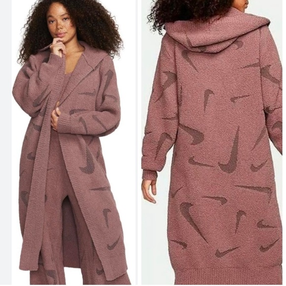 Nike Sportswear Phoenix Cozy Boucle Long Knit Cardigan Smokey Mauve Size Large - Picture 13 of 13